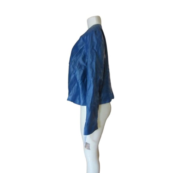 New w Tags, Jessica London Outerwear Blue Full Zip Leather Jacket Size 18W - Picture 4 of 7